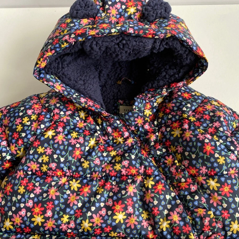 GAP Navy Floral Puffer Jacket with Hood